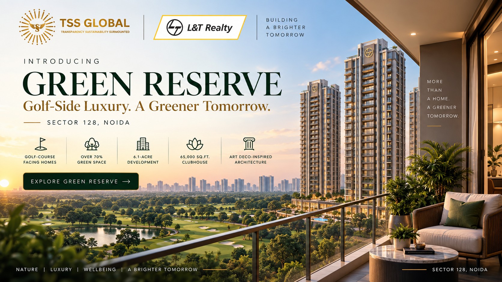 L&T Green Reserve Sector 128 Noida — Art Deco Tower Exterior Facing Golf Course